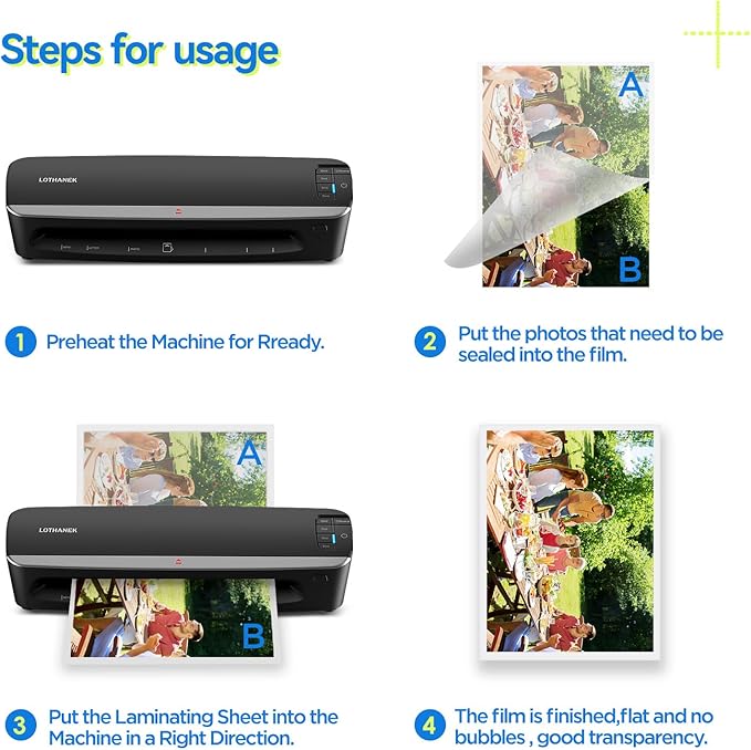 13 inch 4-Roller Laminator Machine, 3-10 Mil 60-Second Warm-up A3 Commercial Laminating Machine with 50 Sheets, LOTHANEK Heavy Duty Thermal Machine for Home, School Office Teacher Use