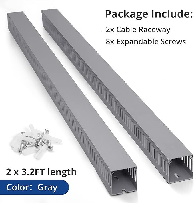 ZhiYo 3x3in Cable Raceway, 6.6FT(2xL3.2FT) Large Wire Tray, Cord Hider for Network Cable Management, Wire Covers for Cords Computer Under Desk, Cord Cover Wall Cable Hider Cable Cover, Gray
