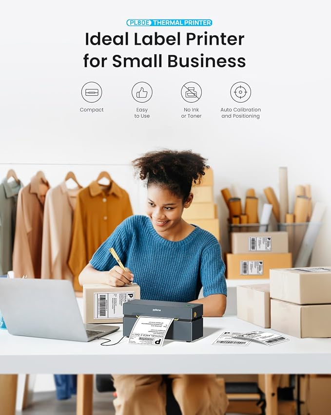 POLONO Bluetooth Thermal Shipping Label Printer, Wireless 4x6 Shipping Label Printer for Small Business, Support iOS, Android, Windows, Mac. Compatible with Amazon, Ebay, Shopify, Etsy, USPS (Grey)