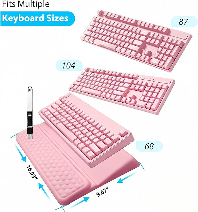 Wrist Rest for Keyboard, Ergonomic Keyboard Stand with Wrist Rest, Soft Memory Foam Wrist pad with Non-Slip Base & Dust Brush, Comfort for Office, Work, Gaming- Pink
