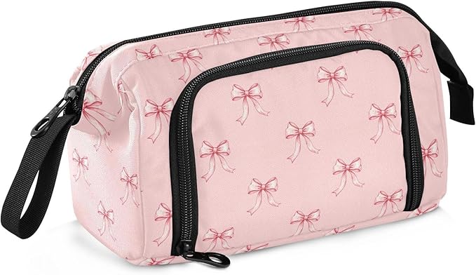 Ribbon Bow Pink Pencil Case Pouch Big Capacity Pencil Bag Box Organizer Pen Case with Compartmens Stationery Organizer for Girls School College