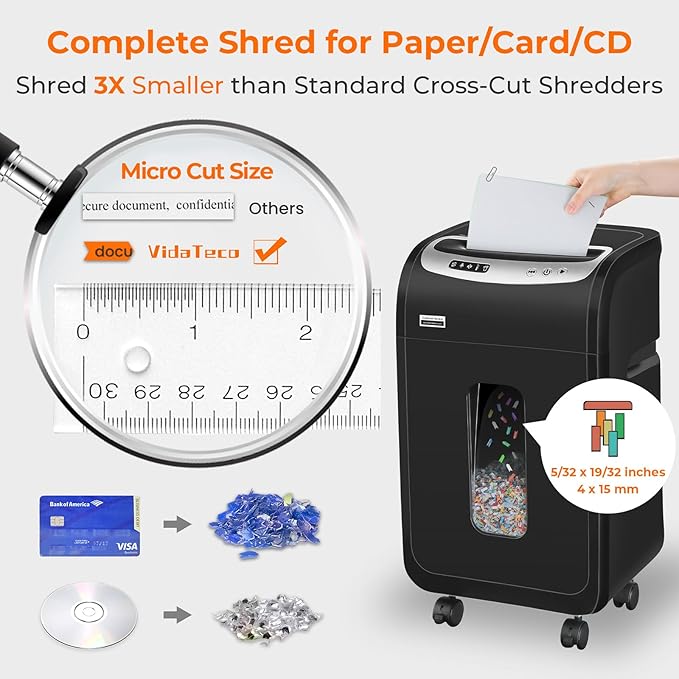 Paper Shredder for Home Office Heavy Duty with 60 Mins Running with US Patented Cutter,Shred CD/Card with Extra Large Bin,AUTO Jam Proof(ETL) (18-Sheet Micro Cut)