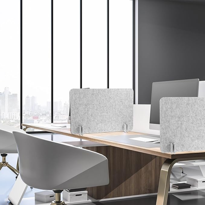 BOHUIZ 2pcs Acoustic Desk Privacy Panel, 24 x 16" Desk Dividers for Students Desk Partition with Support Feet for Office or Home Use(Silver Gray)