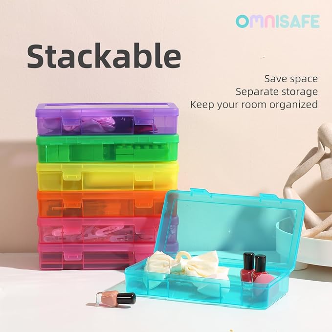 9 Pack Medium Colored Plastic Hobby Art Craft Organizer, Mini Plastic Storage Containers with Latching Lid, for Pencil Box, Lego, Crayon