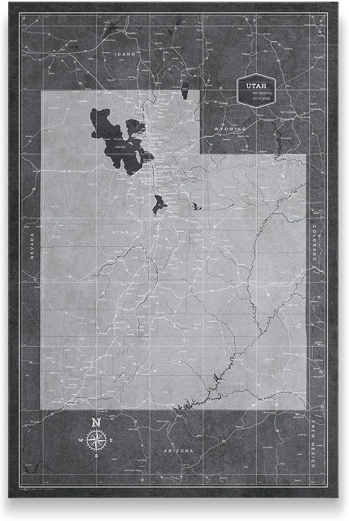 Conquest Maps Push Pin Utah Map Board - With Push Pins to Mark Utah Travels - Handmade in Ohio, USA - Design: Modern Slate