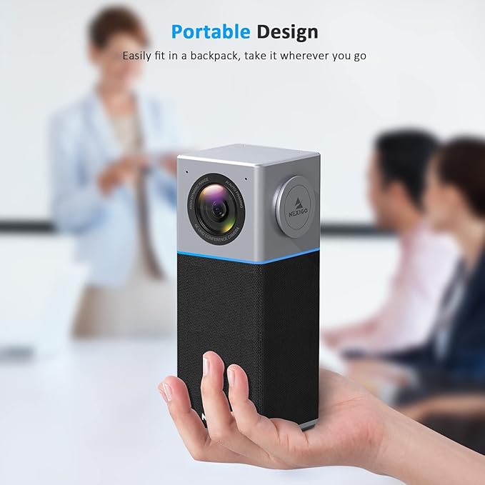 NexiGo N3000 4K Portable Video Conference Camera, Zoom Certified, AI Webcam with Speaker and Microphone, Auto-Framing, 4-Mic Array, 48kHz, Video Audio System for Zoom/Teams/Webex (Renewed)
