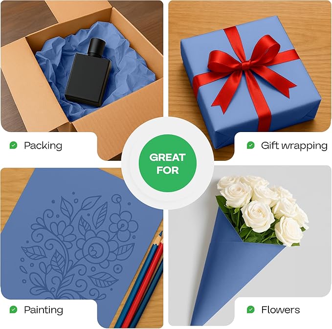 Blue Kraft Paper Roll 12" x 1200" (100 feet) with Cutter - USA-Made Wrapping Paper for Packing, Moving, Shipping & Crafts/Arts - 100% Recyclable Natural Craft Material by IDL Packaging
