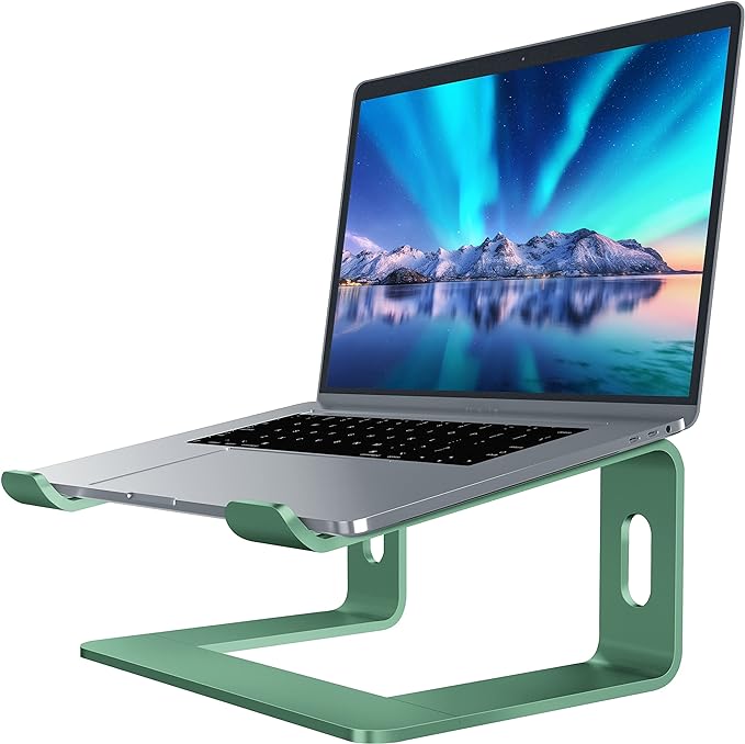 SOUNDANCE Laptop Stand, Aluminum Computer Riser, Ergonomic Laptops Elevator for Desk, Metal Holder Compatible with 10 to 15.6 Inches Notebook Computer, Green