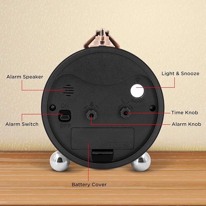 Peakeep 4" Small Battery Operated Antique Retro Analog Alarm Clock for Room Decor, Silent Elegant Bedside Desk Table Gift Clock