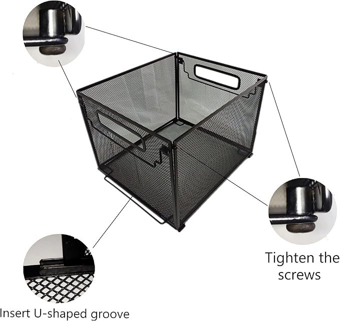 SETTFRFE Letter Size Metal Mesh Hanging File Folder Organizer Crate Basket, Black