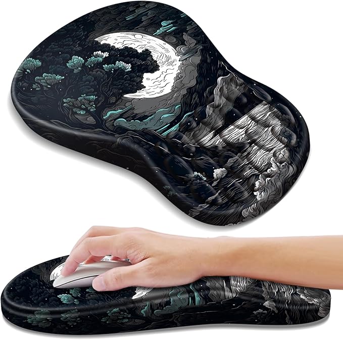 YIWEI Ergonomic Mouse Pad with Wrist Rest - Comfortable Office Mousepad with Memory Foam Wrist Support for Carpal Tunnel Relief, Mouse Pads with Non-Slip Base for Gaming and Home (Moon-2)
