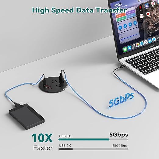 QBA Recessed Power Grommet with USB Data Transfer, Desk Charging Station with USB-C 35W，2 AC Outlets, 3 Inch Flush Mount Power Outlet for Home Office Furniture