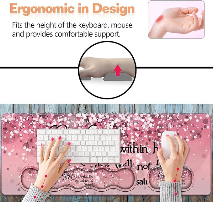 Ergonomic Keyboard Wrist Rest & Mouse Pad Wrist Rest Set,Large XXL Gaming Desk Mat 31.5"x 11.8",Memory Foam, Easy Typing Pain Relief,Multifunctional Desk Mat for Office & Home,Bible Verses Psalm 46:5