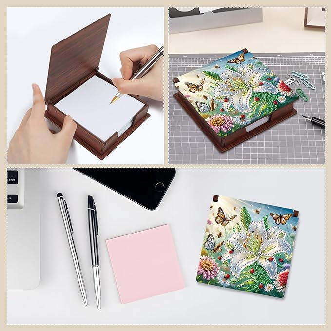 Formeydemi Flower Diamond Painting Kit Note Box,Memo Paper Storage Box Diamond Art,Sticky Note Holder Diamond Art,Diamond Painting Memo Pad For Office Desk. (Flower)
