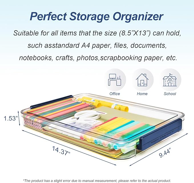 Clear Portable Slim Project Case 9 X 13 Plastic Storage File Box For Letter A4 Paper Photo Documents Scrapbook, 3 Count