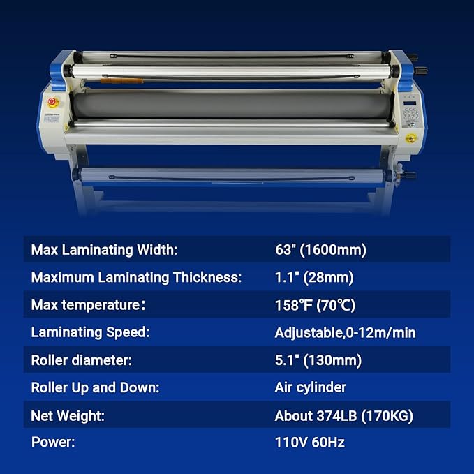 65" Full-Auto Cold & Heat Assisted Laminator Machine with 4 Trimmers, Max Speed 40ft/min, 63" Max Width, 1.1" Max Thickness, Infrared Heating, Digital Control for Vinyl Graphics, Inkjet Prints,1700-B1