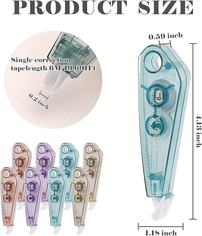 BAYTORY 8 Pcs White Correction Tape, Aesthetic Pull Out Tape 0.2" x 236" for Instant Corrections and Easy to Use Applicator, Correct Wrong Writing for Teacher & Classroom supplies (Morandi)