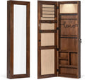 SRIWATANA Jewelry Organizer, Wall/Door Mounted Jewelry Armoire Cabinet with Mirror, Solid Wood(Dark Brown)