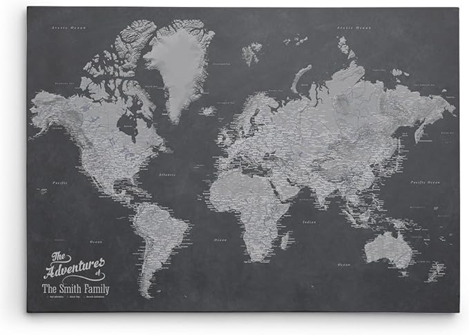 Push Pin Travel Maps Stormy Dreams World Rolled Canvas | Personalized Push Pin World Travel Map with Pins to Mark Travels | 24" x 36" - 4 sizes |Best Gift for People Who Travel