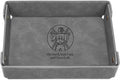 Engraved Baseball Valet Tray –Personalized Leather Catchall with Custom Name –Men’s Nightstand Organizer for Keys, Wallet, Jewelry, and Essentials – Unique Baseball Fan Gift for Home or Office - Grey