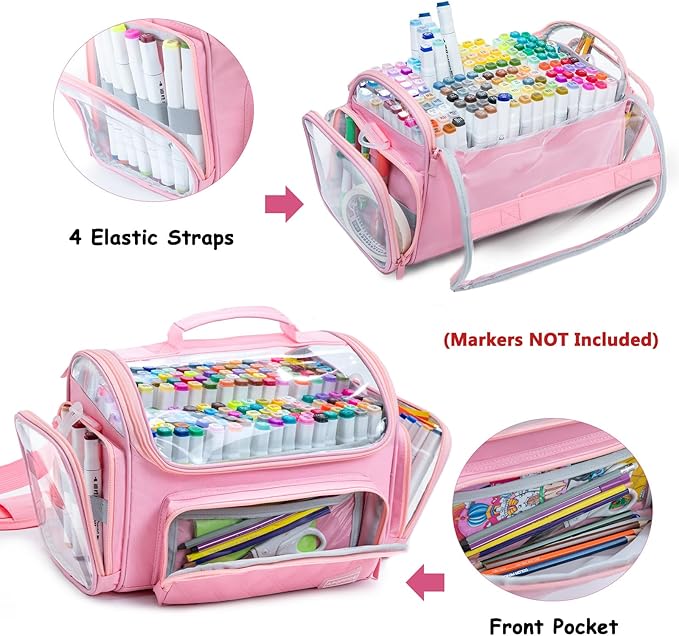Large Marker Organizer Case Holds 200-300 Markers | Art Marker Storage Bag with Removable Dividers & Clear Top for Artists, Crafters & Travel - Pen, Pencil Alcohol Marker Holder - Art Supply