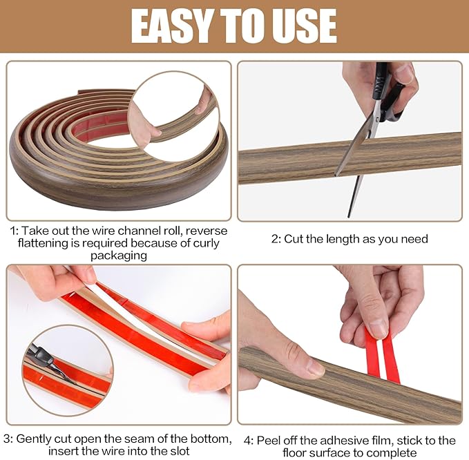 Floor Cord Cover Self Adhesive Cord Hider,3.3FT Cable Management, Extension Strip Protector for Wires, Prevent Cable Trips for Offices, Gyms, Exhibitions Cavity:0.47"(W) x0.35(H) Woodsmokedbrown