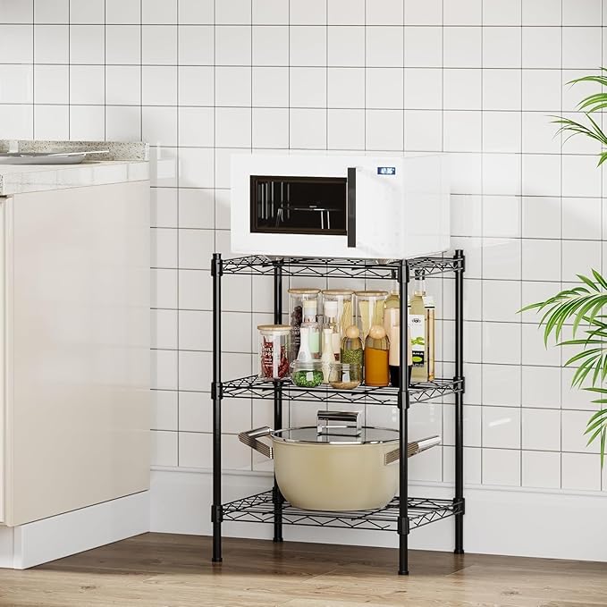 3-Tier Heavy Duty Wire Shelving Unit with Lockable Wheels, Metal Storage Rack for Garage, Pantry, Kitchen & Living Room, 39.4" H × 36.9" L × 18.6" D