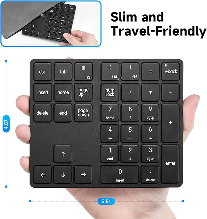 havit Wireless Number Pad for Laptop, Fully Compatible with Mac OS, iPad, Windows, and Android Devices – 2.4G Rechargeable 34-Key Numeric Keypad