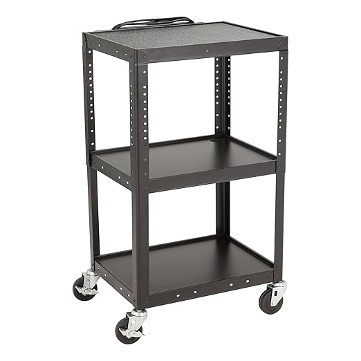 Norwood Commercial Furniture Adjustable Height Metal AV Cart with Electric Power Cord, Black