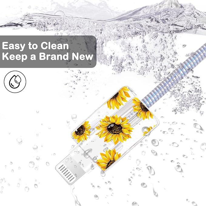 Cute Flowers DIY Protectors Cable Protector for iPhone Charger,Sunflower Pattern,Data Cable USB Charger Data Line Earphone Wire Saver for iPhone X 13 12 11 Pro Max