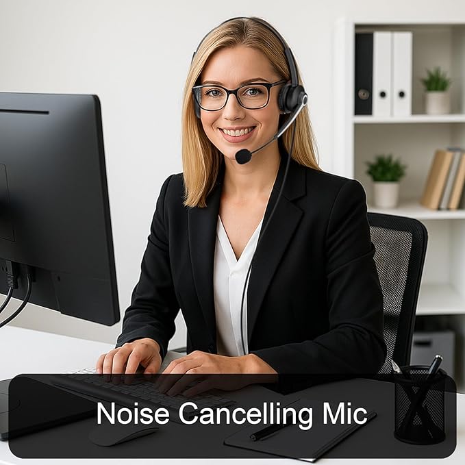 Voistek USB Headset with Microphone for Laptop/PC, Wired Business Headphones with Noise Cancelling Mic, in-Line Volume Control for Call Center,Work from Office Home, Teams, Zoom, Skype
