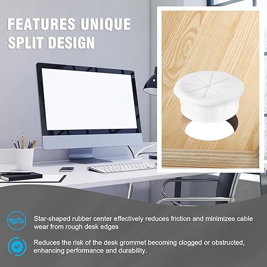 2" White Desk Grommet, JTemgle Flexible Cable Grommet with Bi-Metal Hole Saw Rubber Cable Hole Cover Wire Organizer Caps Desktop Cord Management for Home Office TV Stands Tabletops, 7 Pieces