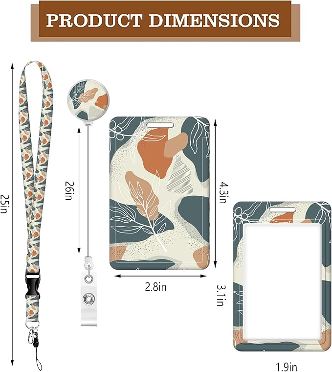 BLOCIT ID Badge Holder with Lanyard - Fashionable ID Card Holders with Retractable Lanyards - Soft Fiber Metal Clip Sturdy Buckle for Key Wallet - Work Nurse Teacher (Desert Leaf)