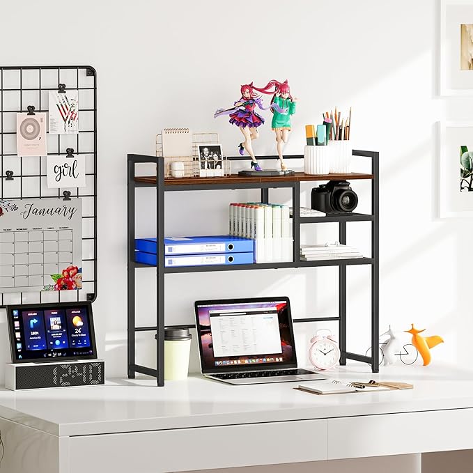 Snughome 31.9" Desk Shelf, Desktop Organizer Shelf, Desk Hutch Dorm, 3-Tier Desk Display Rack, Desktop Bookshelf, Multipurpose Wood Desk Organizer Storage Rack for Home Office Dorm