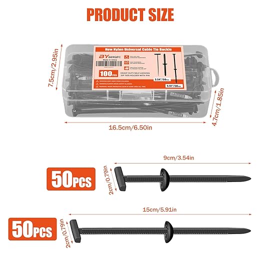 100 PCS 2026 New Upgrade Nylon Universal Cable Tie Buckle, with Clear Storage Box, Double-Sided Style Cable Tie Buckle, 5.91IN Extended Length Zip Tie for Car Repair (Fender, Bumper, Trunk Liner)