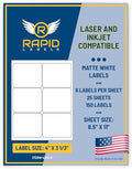 Printable Matte White Shipping Labels Stickers – 4"x3.33" Laser/Inkjet Compatible (6 per Sheet) 25 Sheets - 150 Total Multipurpose Self-Adhesive Labels to Write on/Print On | Made in USA