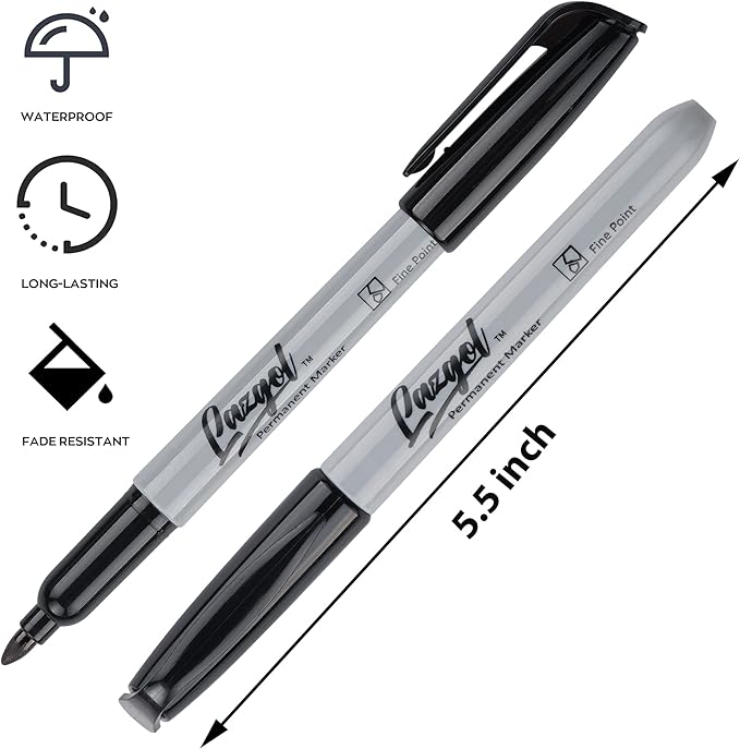 LAZGOL Permanent Markers Bulk, 120 Pack Fine Tip Black Permanent Markers, Waterproof Markers, Premium Smear Proof Pens, Quick Drying, Office Supplies for School, Office, Home