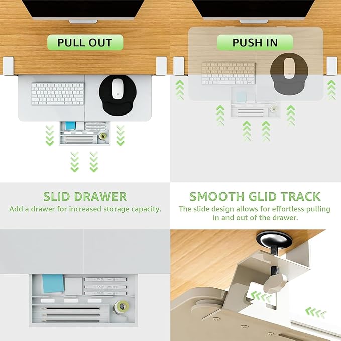 Desktop Keyboard Tray, Under Desk Pull Out, 26.77" X 11.81" Large Size Keyboard Tray with C-Clip Mount, Easy Installation, Computer Keyboard Stand, for Home Study and Office