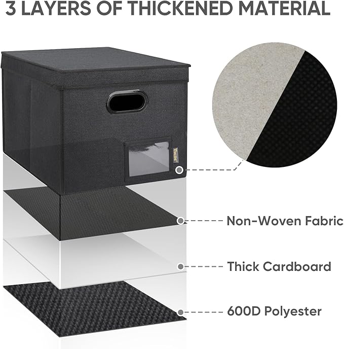 BALEINE File Organizer Box with Lid, Collapsible File Folder Organizer with Plastic Slide, Hanging File Folder Box for Office Document Storage (Tab Friendly, 1 Pack, Black)