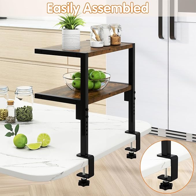 IBUYKE Clamp on Desk Organizer Shelf,12.9 inches Desk Extender Shelves, Above or Below Desk 2-Tier Adjustable Storage Shelves for Desktop Accessories,Rustic Brown,TMZ007H