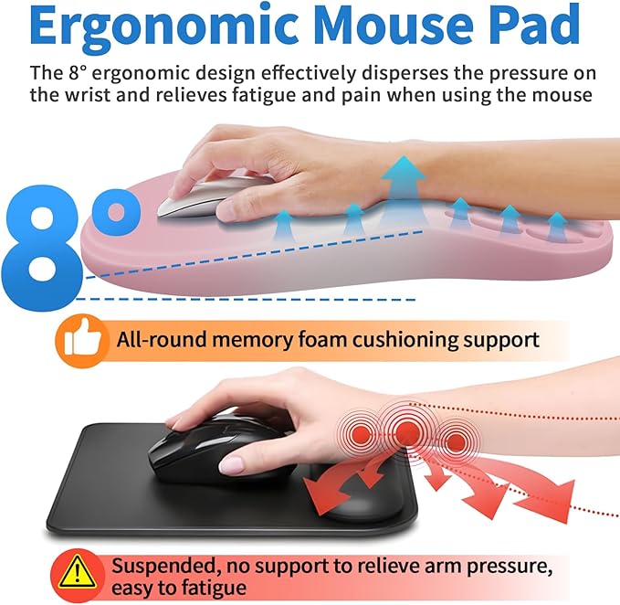 YIWEI Ergonomic Mouse Pad with Wrist Rest - Comfortable Office Mousepad with Memory Foam Wrist Support for Carpal Tunnel Relief, Mouse Pads with Non-Slip Base for Gaming and Home (Gradient Pink)