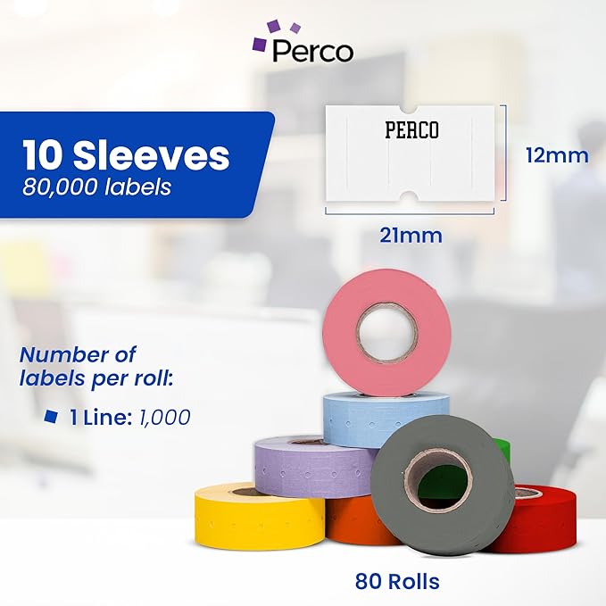 Custom Price and Date Labels for Perco Lite, X, Plus and Perco Pro 1 Line Guns - Choose Color, Font and Imprint - 10 Sleeves, 80,000 Labels