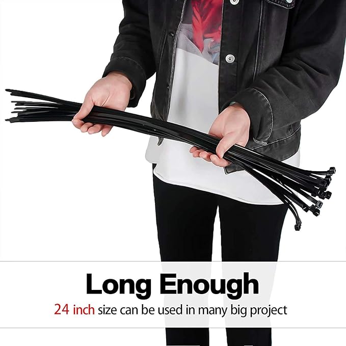 Heavy duty Zip Ties 24 inch Large Cable Wire Ties With 120 Pounds Tensile Strength Black