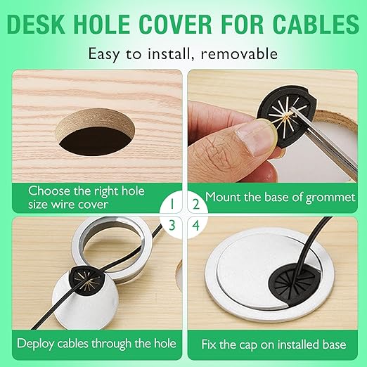 10 Pcs Desk Grommet 2" / 50 mm, Desk Cord Hole Cover, Cable Grommet ABS Plastic, Desk Hole Grommet for Home & Office Pc, Detachable Cable Cord Organizer-Silver Sand