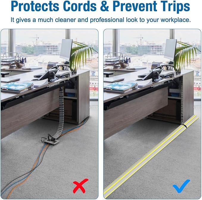 Eapele Floor Cable Cover Protector,Heavy Duty PVC Duct Easy to Unroll,Prevent Cable Trips and Protect Wires,Perfect for Home Office or Outdoor (Gray - 10ft)