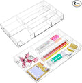 2 Pcs Clear Acrylic Desk Drawer Organizer 11 x 6 x 1.38 Inch Drawer Organizer Trays with 6 Compartments Desk Accessories for Office Makeup Silverware Bathroom