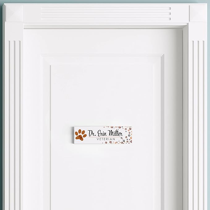 Artblox Personalized Office Desk Name Plate and Business Card Holder | Clear Acrylic Glass with Teak Wood Stand | Vet Animal Design Customized with Your Name and Credentials Office Desk Décor