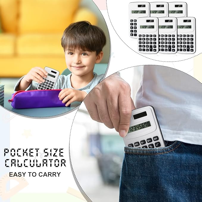 Treela 30 Pcs Pocket Size Calculator for Students Bulk Mini Handheld Cute Basic Standard with Button Battery 8 Digit Display Desktop Calculator for Office, School(Simple Color)