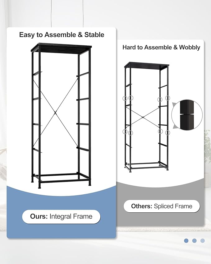 Crestlive Products Vertical Dresser Storage Tower - Sturdy Steel Frame, Wood Top, Easy Pull Fabric Bins - Organizer Unit for Bedroom, Hallway, Entryway, Closets - 5 Drawers(Black)