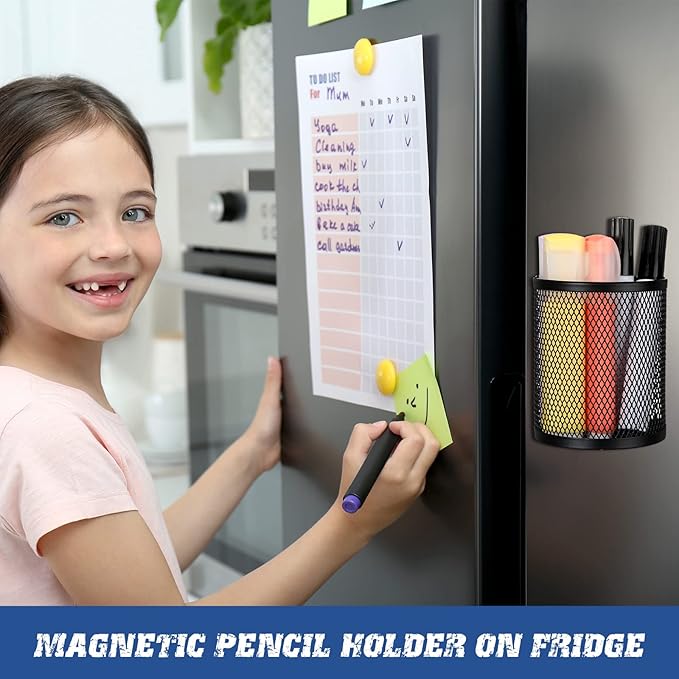Glenmal 12 Pcs Black Magnetic Pen Pencil Holder with 3 Magnets Magnetic Marker Holder Storage Locker Accessories Desk Supplies for Pens, Pencils, Brushes for Home School Office, Black